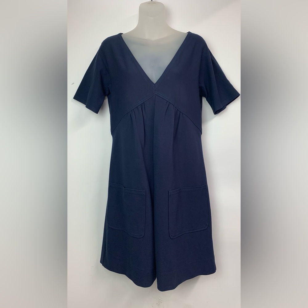 Rebecca Taylor Navy Knit Dress V-Neck  Knee Length Casual Short Sleeve - Size L